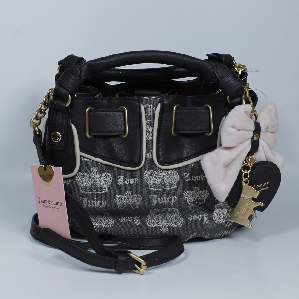 Juicy Couture Juicy Fan Club Satchel Bag Crossbody Monogram Brown Cream Pink NWT
